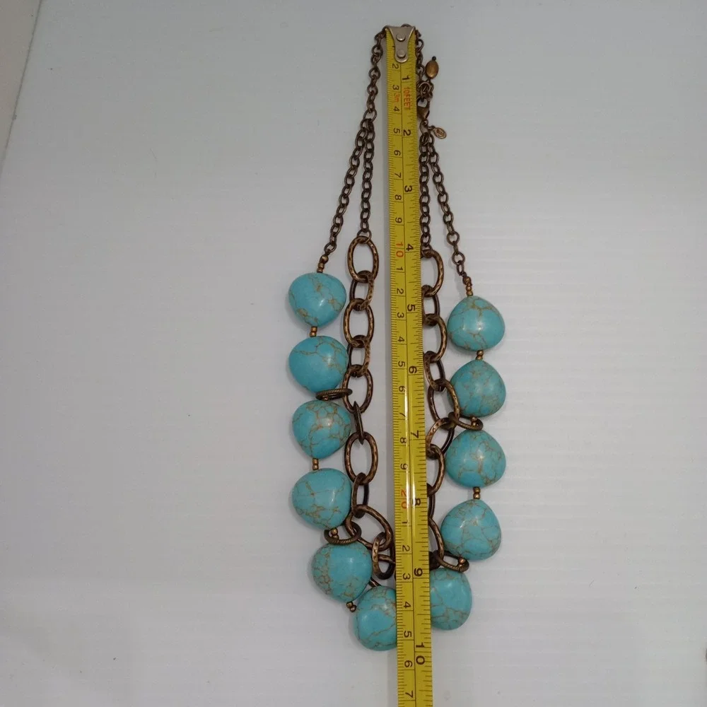 Premier Designs Turquoise Statement Necklace Gold Tone Signed